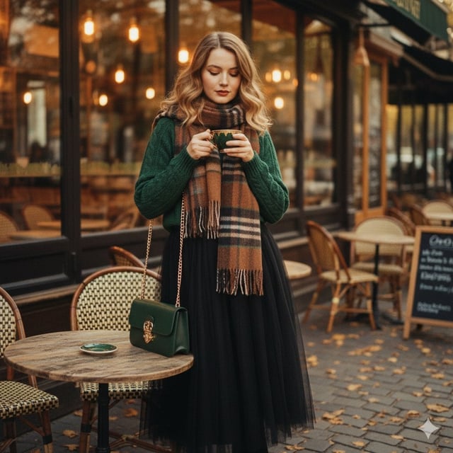A cinematic 1970s-inspired fashion portrait of a graceful young woman seated on worn stone steps out