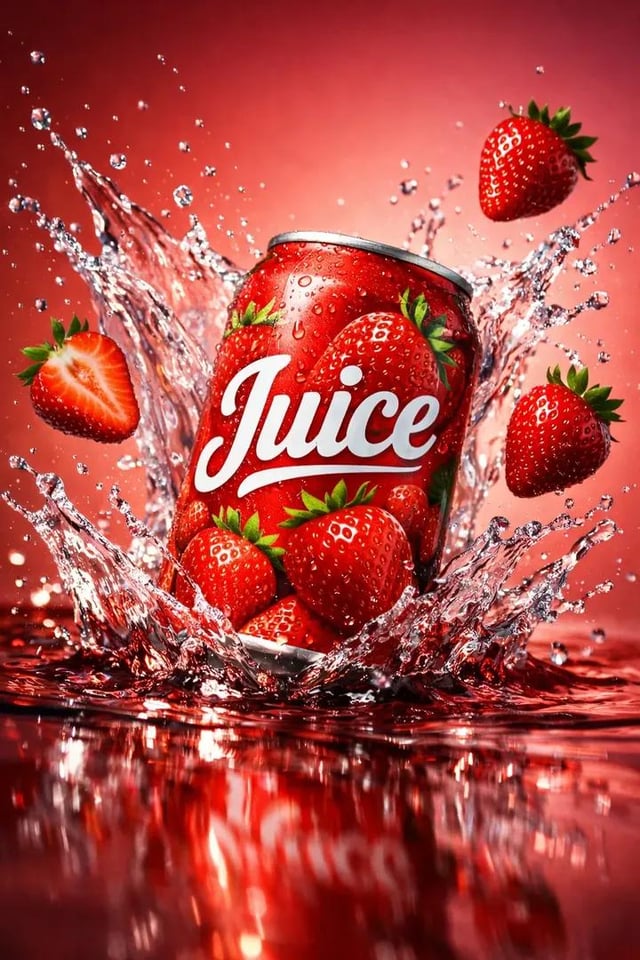 Ultra-realistic cinematic beverage product photography of a vibrant red aluminum juice can captured 