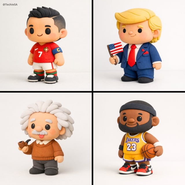 Create a stylized miniature model of [CHARACTERS] shaped entirely from soft polymer clay. The figure