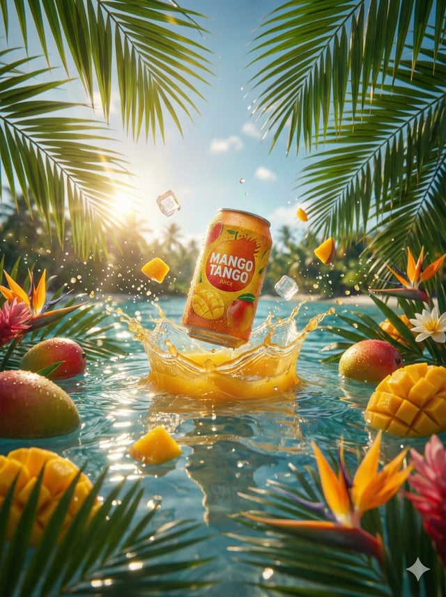A hyper-realistic commercial product photography shot of a condensation-covered beverage can labeled