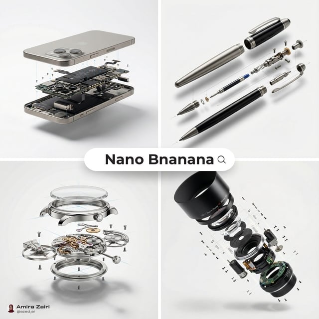 Create an exploded products with inner mechanics [product], high-end product advertising, white seam