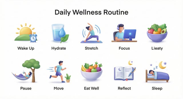 Create a collection of icons representing [ROUTINE / PROCESS / HABITS], with each icon depicting one