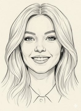 Please use the female user's reference photo to apply all of her facial features. sketch of a woman'