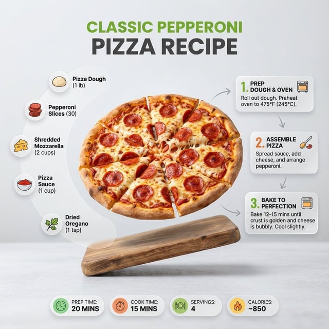 Ultra-clean modern recipe infographic. Showcase [FOOD] in a visually appealing finished form—sliced,