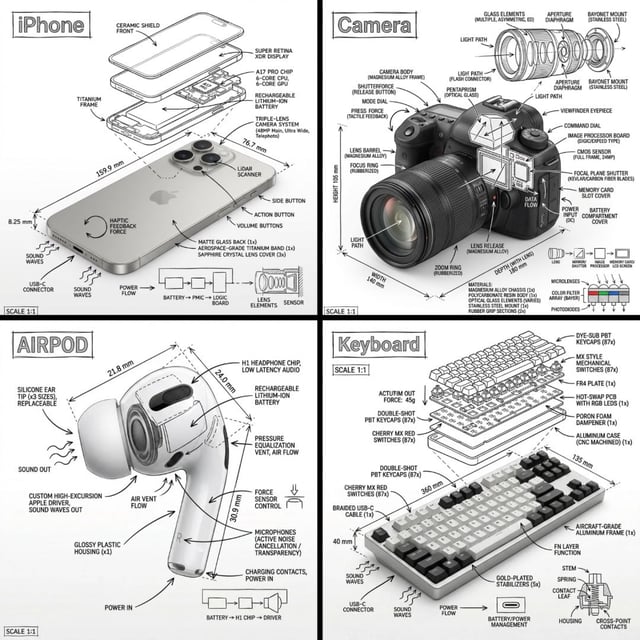 Create an infographic image of [OBJECT], combining a realistic photograph or photoreal render of the