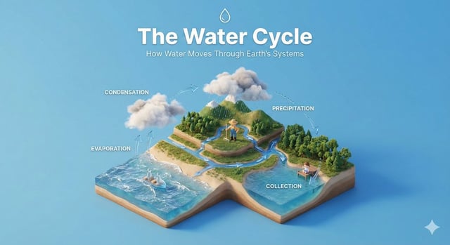 Create a clear, 45° top-down isometric miniature 3D educational diorama explaining [PROCESS / CONCEP
