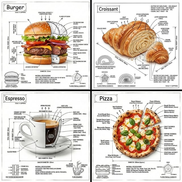 Create an infographic image of [FOOD], combining a realistic photograph or photoreal render of the o