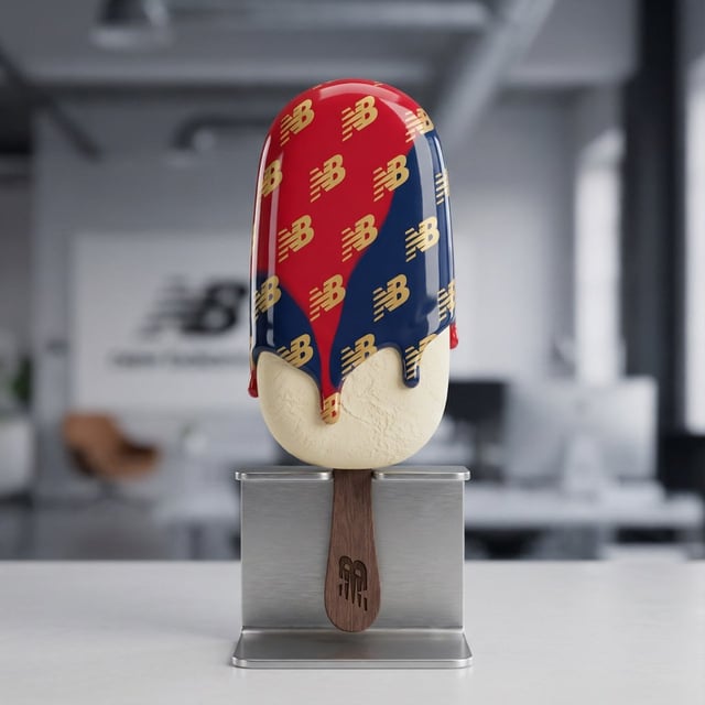 A perfectly vertical, hyper-realistic 3D popsicle by [@ YOUR LOGO] featuring a glossy signature-colo