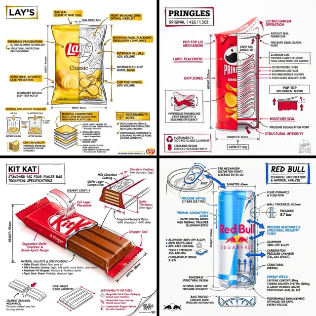 Create a branded technical infographic of a [SNACK], combining a realistic photograph or photoreal r