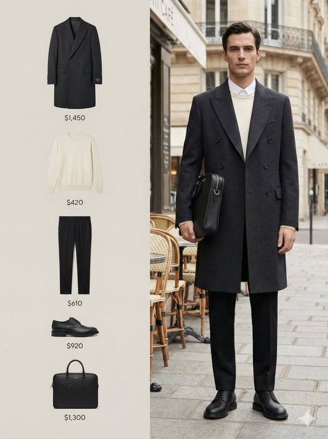 A high-fashion black and white editorial campaign image with a 3:4 aspect ratio, split into two vert