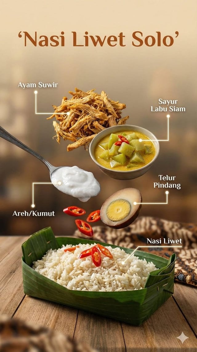 Ultra-realistic cinematic food photography of a traditional Indonesian dish, presented as a floating