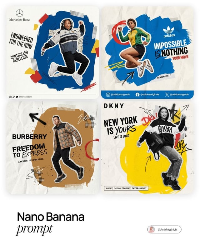 [BRAND NAME]. Act as a Social Media Art Director and Digital Collage Artist specializing in bold, yo
