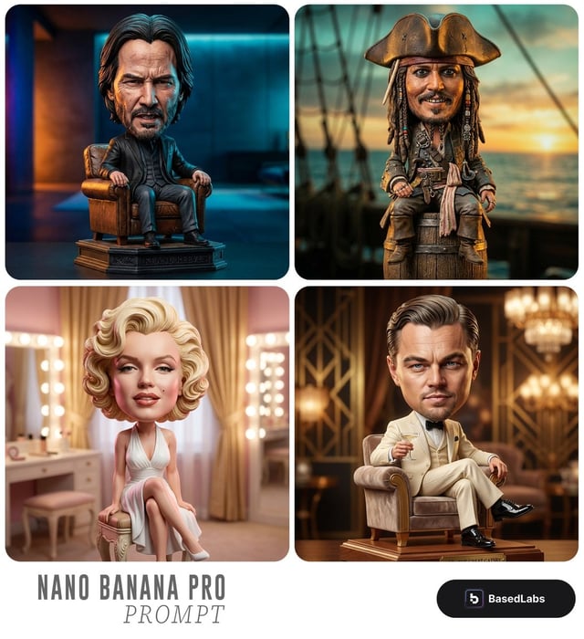 Highly detailed caricature figurine of [SUBJECT] as a cute but intense bobblehead-style collectible 