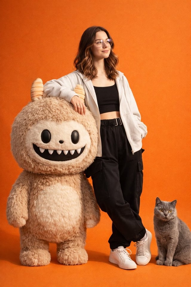 Create a hyper-realistic, high-detail studio photoshoot featuring the same person from the reference