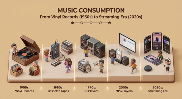 Create a clean isometric miniature 3D diorama visualizing the evolution of [TOPIC] from [START ERA] 
