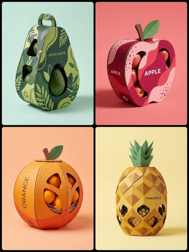 A high-quality professional product photography of a creative structural packaging design for [Fruit