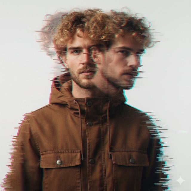 A double exposure, long exposure editorial photograph of a man Use image for face reference in a bro