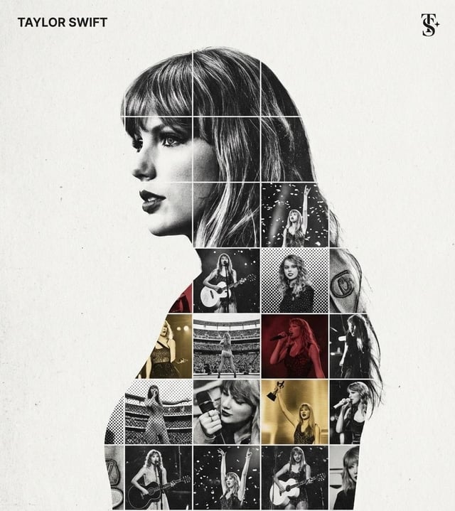 Create a refined, gallery-quality tribute poster built around a central portrait silhouette filled w