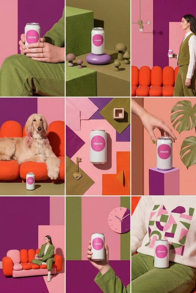 Create a 9-image Instagram feed for this product in [the same aesthetic]. Use different locations, a