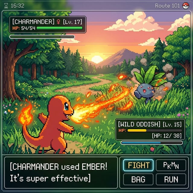 inspired by a classic pokemon gameboy screenshot but it's highly detailed beautiful pixel art, inclu