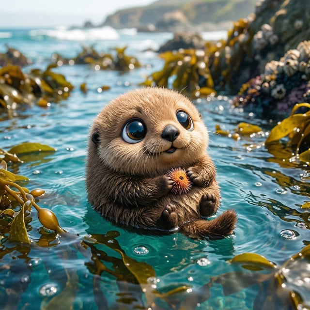 Make a photo of a cute ball-shaped version of a [animal], with big adorable over-sized eyes, it has 