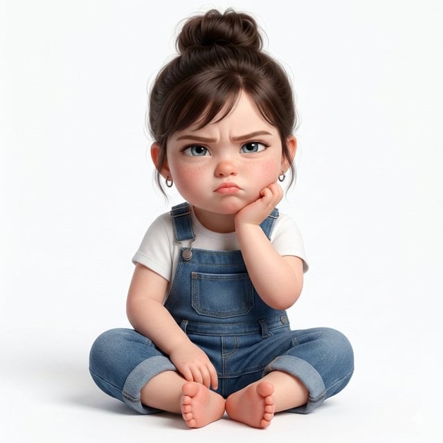 Create a super cute, hyper-realistic 3D render of a toddler girl who is a younger version of the per