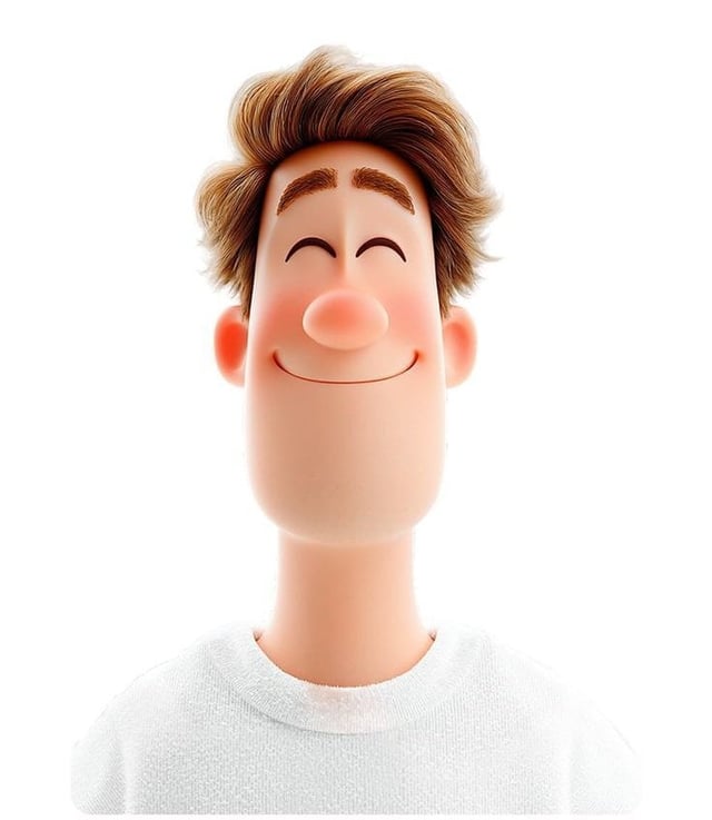 3D avatar of a man, with a happy face on a white background, no necks. Conceptual playlist style dig