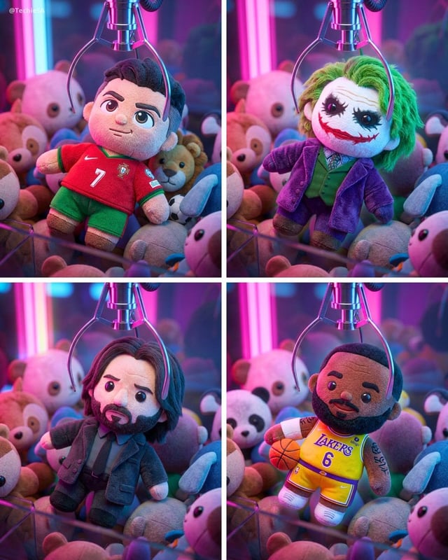 Cute 3d cartoon plush style transforming the person from the reference into a soft stuffed toy weari