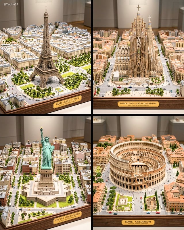 Ultra-detailed large-scale miniature architectural diorama of the [LANDMARK] in [CITY] presented as 