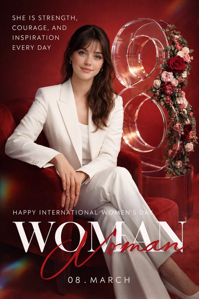 Create a high-end promotional poster for International Women's Day, designed as a luxury editorial c