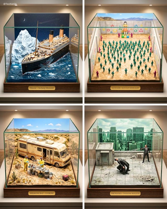 Ultra-detailed large-scale miniature diorama of the [ICONIC SCENE] from [MOVIE/SHOW] presented as a 