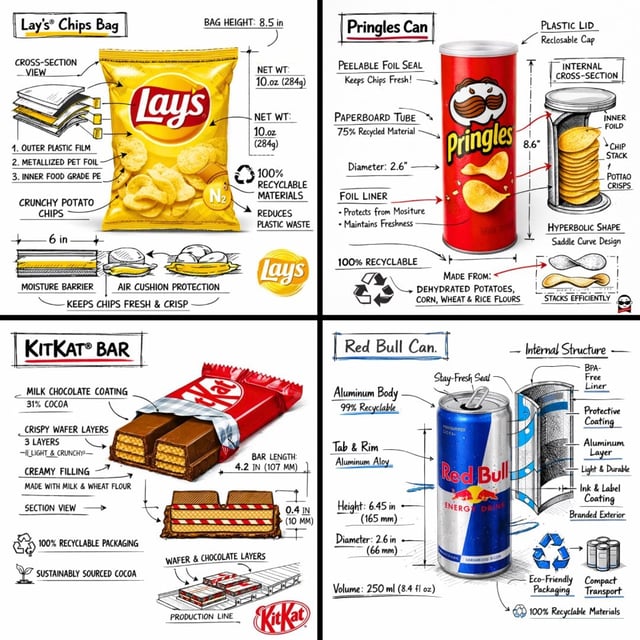 Create a branded technical infographic of a [SNACK], combining a realistic photograph or photoreal r