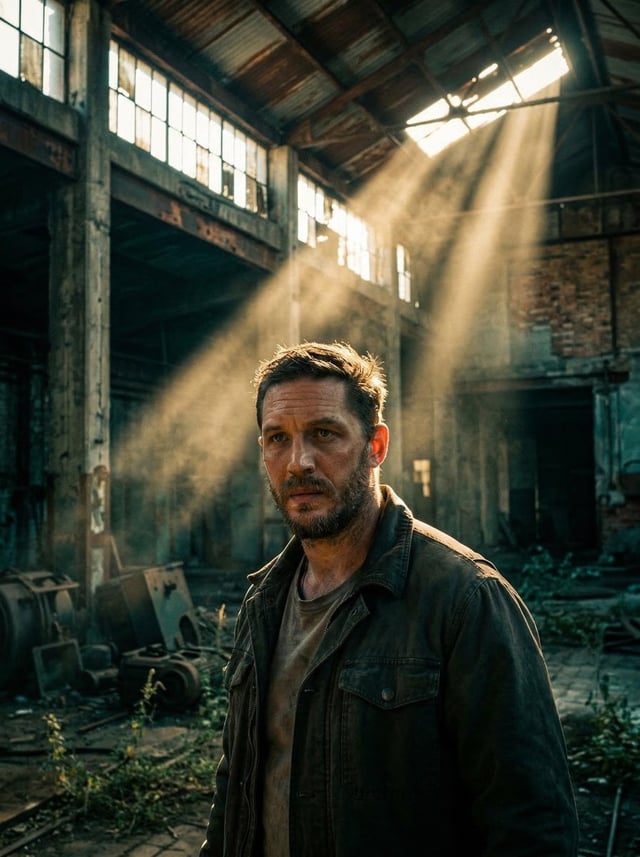 Portrait of [your description], face illuminated by dramatic cinematic volumetric god rays, intense 