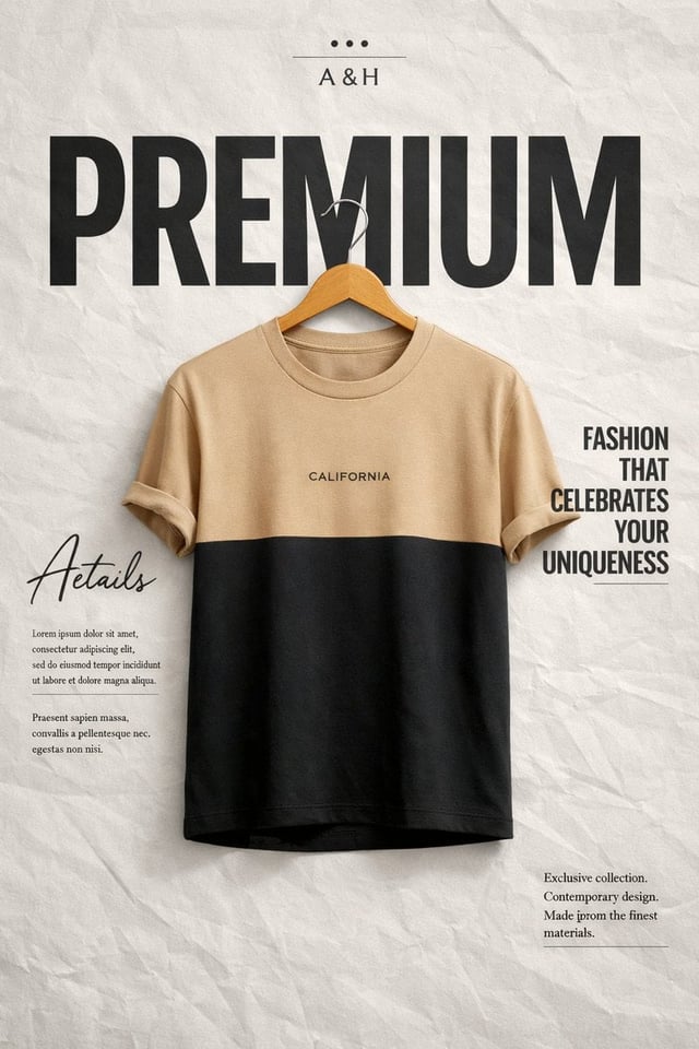 Create a high-end minimalist fashion advertisement poster.