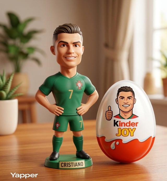 A cute stylized 3D collectible figurine inspired by Cristiano Ronaldo, with short styled hair and an