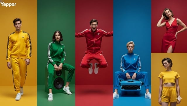 A high-quality, split-screen fashion editorial advertisement featuring multiple panels of different 