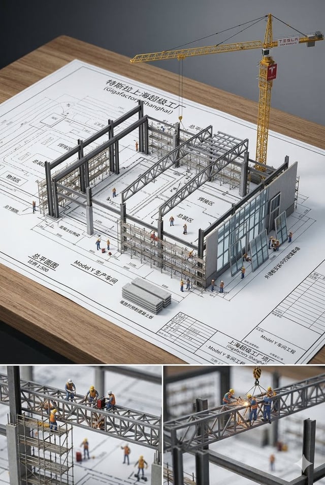 An architectural blueprint of {BUILDING_NAME} placed on a {SURFACE}, with a photorealistic miniature