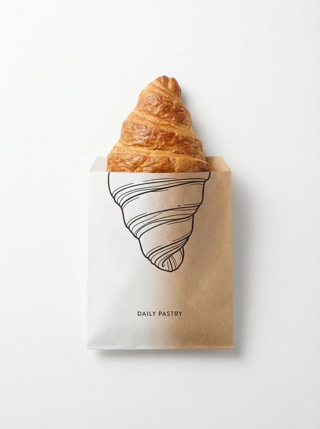 minimal studio shot on pure white background, real [Food Name] emerging from a paper packaging, the 