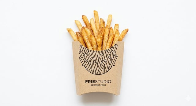 minimal studio shot on pure white background, real [Food Name] emerging from a paper packaging, the 