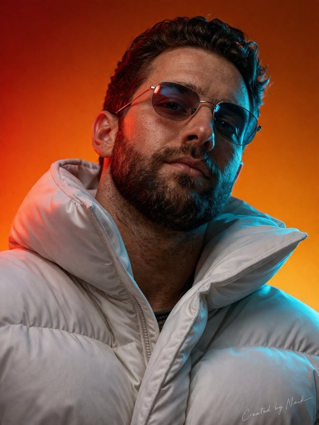 Create an ultra-photorealistic cinematic portrait of a man viewed from a slightly low angle looking 