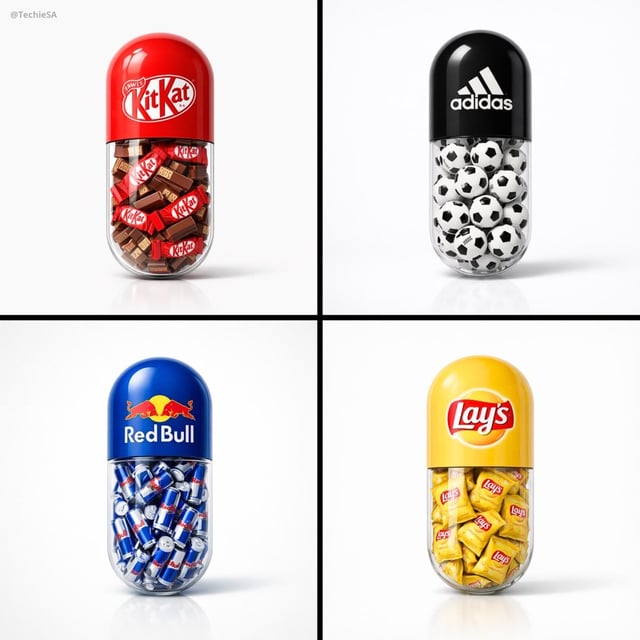 Create a minimal poster. A large capsule pill centered in the frame. The top half of the pill is sol
