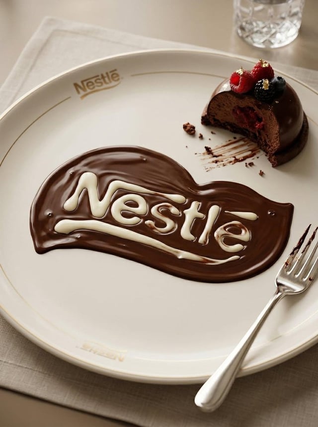 Transform the uploaded logo into a realistic dessert scene where the logo silhouette is formed natur