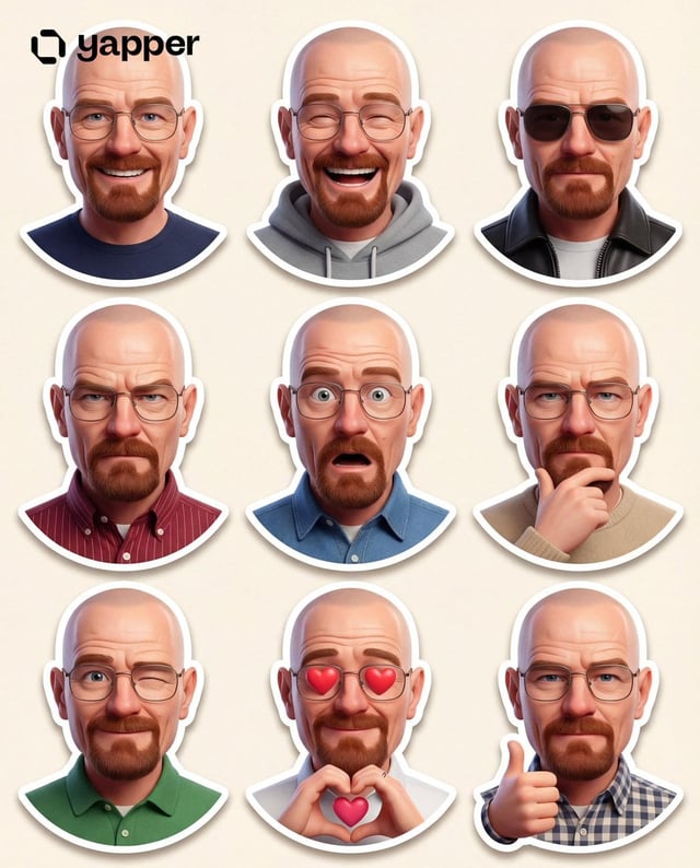 Create a premium Pixar-style 3D character sticker set that is clearly recognizable as the same perso