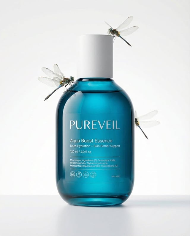 A professional skincare shot of a [product container] with [cap/lid], labeled [brand, product, descr