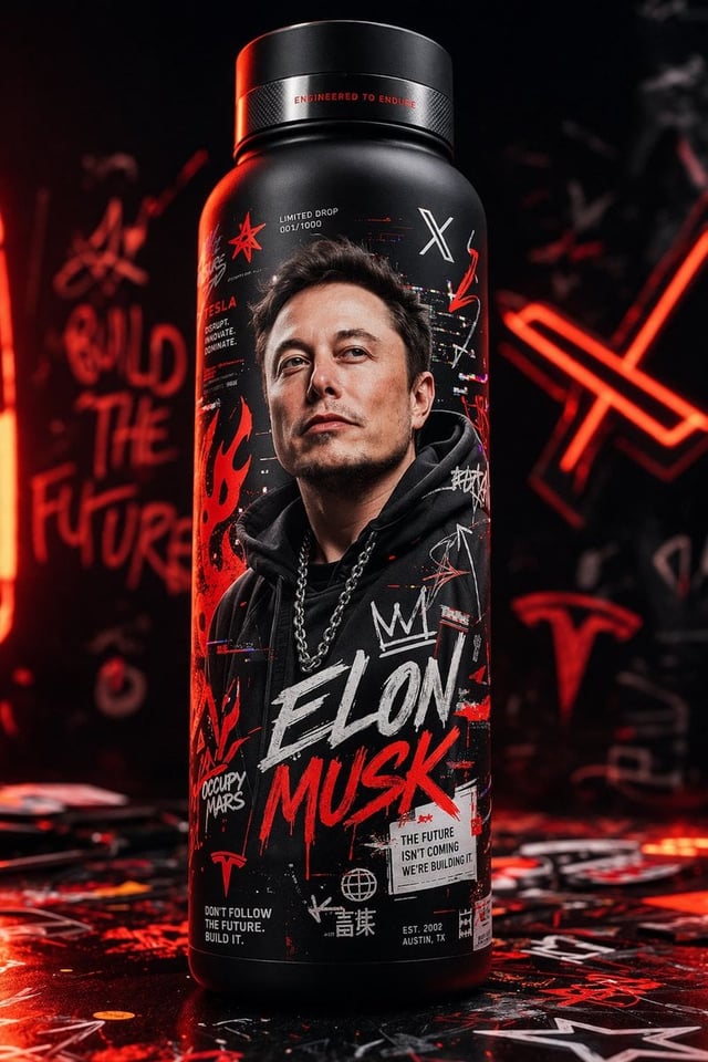 Ultra-realistic 8K hype-brand product shot of a collectible thermal bottle with a sleek matte black 