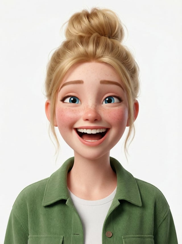 Create a head-and-shoulders Pixar-style 3D avatar of an edgy person based on the reference image wit