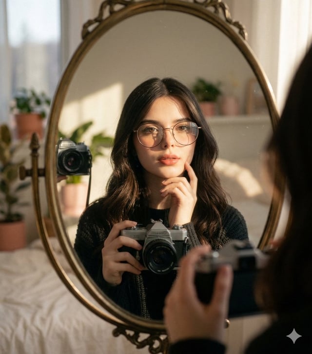 Maintain the same face and person (use attached photo for accurate face) A self-portrait of a young 