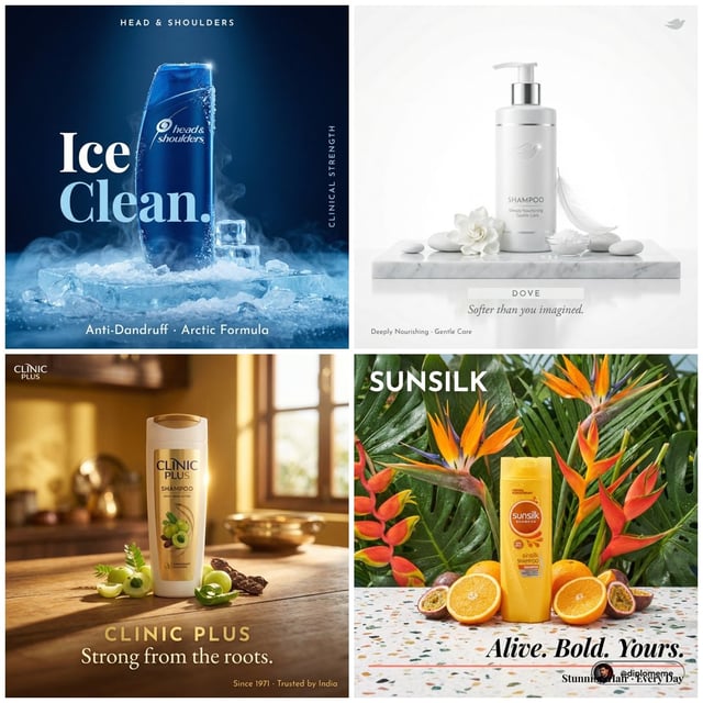 Hyper-realistic luxury product campaign poster, 1:1 square format. brand name shampoo bottle standin