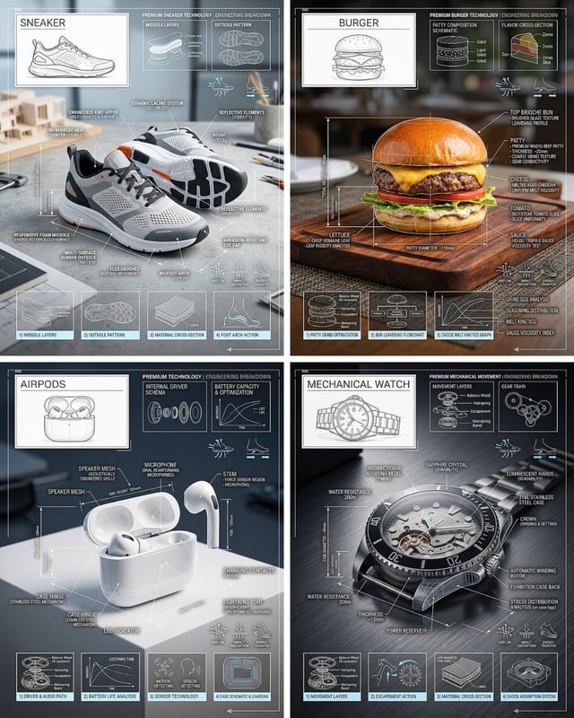 Premium technical infographic of [OBJECT]. Use the reference image only to understand the shape and 