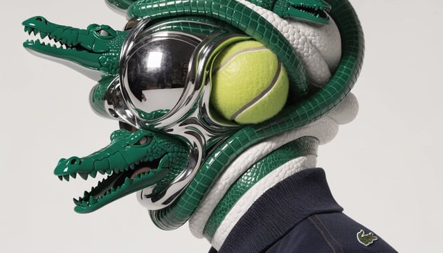 [BRAND]. A hyperrealistic editorial photo of a figure wearing a unique helmet or mask that embodies 